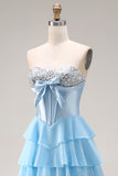 Pink Corset Sweetheart Tiered A Line Long Prom Dress With Slit