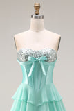 Pink Corset Sweetheart Tiered A Line Long Prom Dress With Slit