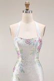 White Mermaid Halter Beaded Long Prom Dress