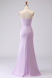Frosted Lilac Mermaid Corset Strapless Long Bridesmaid Dress