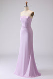 Frosted Lilac Mermaid Corset Strapless Long Bridesmaid Dress