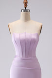 Frosted Lilac Mermaid Corset Strapless Long Bridesmaid Dress