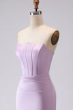 Frosted Lilac Mermaid Corset Strapless Long Bridesmaid Dress