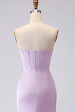 Frosted Lilac Mermaid Corset Strapless Long Bridesmaid Dress