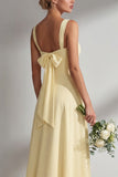 A Line Yellow Chiffon Convertible Long Bridesmaid Dress With Slit
