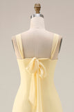 A Line Yellow Chiffon Convertible Long Bridesmaid Dress With Slit