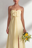 A Line Yellow Chiffon Convertible Long Bridesmaid Dress With Slit