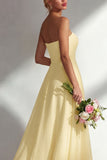 A Line Yellow Chiffon Convertible Long Bridesmaid Dress With Slit