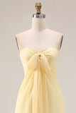A Line Yellow Chiffon Convertible Long Bridesmaid Dress With Slit