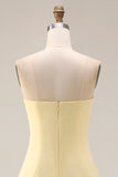 A Line Yellow Chiffon Convertible Long Bridesmaid Dress With Slit