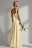 A Line Yellow Chiffon Convertible Long Bridesmaid Dress With Slit