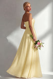 A Line Yellow Chiffon Convertible Long Bridesmaid Dress With Slit