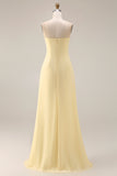A Line Yellow Chiffon Convertible Long Bridesmaid Dress With Slit