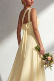 A Line Yellow Chiffon Convertible Long Bridesmaid Dress With Slit