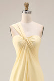 A Line Yellow Chiffon Convertible Long Bridesmaid Dress With Slit