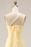 A Line Yellow Chiffon Convertible Long Bridesmaid Dress With Slit