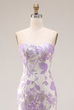 Mermaid Lilac Strapless Floral Jacquard Long Prom Dress