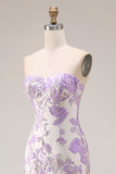 Mermaid Lilac Strapless Floral Jacquard Long Prom Dress