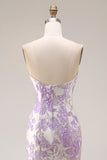 Mermaid Lilac Strapless Floral Jacquard Long Prom Dress