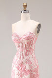 Ivory Pink Corset Jacquard Mermaid Sweetheart Prom Dress with Slit
