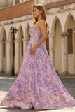 Strapless Lilac Jacquard A Line Corset Floral Plus Size Long Prom Dress