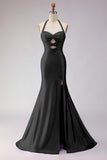 Mermaid Lilac Beaded Halter Keyhole Long Prom Dress With Slit