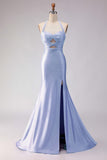 Mermaid Lilac Beaded Halter Keyhole Long Prom Dress With Slit