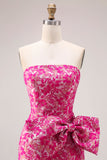 Strapless Fuchsia Flower Mermaid Long Prom Dress With Slit