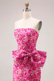 Strapless Fuchsia Flower Mermaid Long Prom Dress With Slit