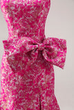 Strapless Fuchsia Flower Mermaid Long Prom Dress With Slit