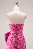 Strapless Fuchsia Flower Mermaid Long Prom Dress With Slit