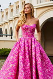 Fuchsia Floral Ball Gown Strapless Corset A Line Prom Dress
