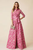Jacquard A-Line Fuchsia Floral Long Mother Of The Bride Dress with Slit