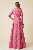 Jacquard A-Line Fuchsia Floral Long Mother Of The Bride Dress with Slit