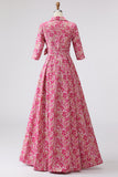 Jacquard A-Line Fuchsia Floral Long Mother Of The Bride Dress with Slit