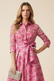 Jacquard A-Line Fuchsia Floral Long Mother Of The Bride Dress with Slit