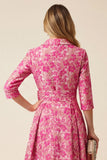 Jacquard A-Line Fuchsia Floral Long Mother Of The Bride Dress with Slit