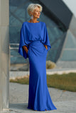 Light Blue Chiffon Sheath Long Mother of the Bride Dress with 3/4 Sleeves