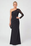 One Shoulder Black Mermaid Lace Long Mother of the Bride Dress