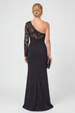 One Shoulder Black Mermaid Lace Long Mother of the Bride Dress