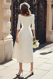 Ivory Bateau Neck Sheath Midi Engagement Dress