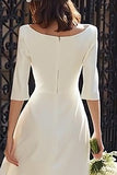 Ivory Bateau Neck Sheath Midi Engagement Dress
