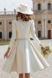Ivory 2 Piece A Line Satin Midi Engagement Dress
