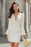 Ivory Long Sleeve Shawl Lapel Bodycon Engagement Dress