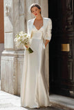 Ivory 2 Piece Satin Long Engagement Dress