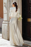 Ivory 2 Piece Satin Long Engagement Dress