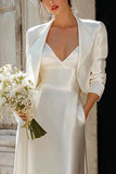 Ivory 2 Piece Satin Long Engagement Dress
