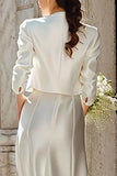 Ivory 2 Piece Satin Long Engagement Dress