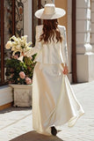 2 Piece Satin Corset Ivory A Line Engagement Dress