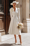 3D Flower Ivory Satin Shawl Lapel A Line Engagement Dress